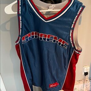 Supreme Reversible Navy Blue and Red Mesh Basketball Jersey